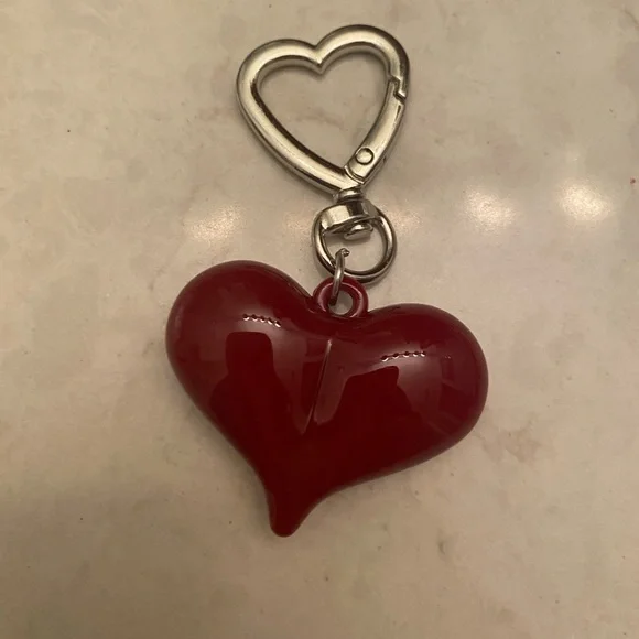 Red Heart Keychain with Silver Clip - Picture 1 of 1